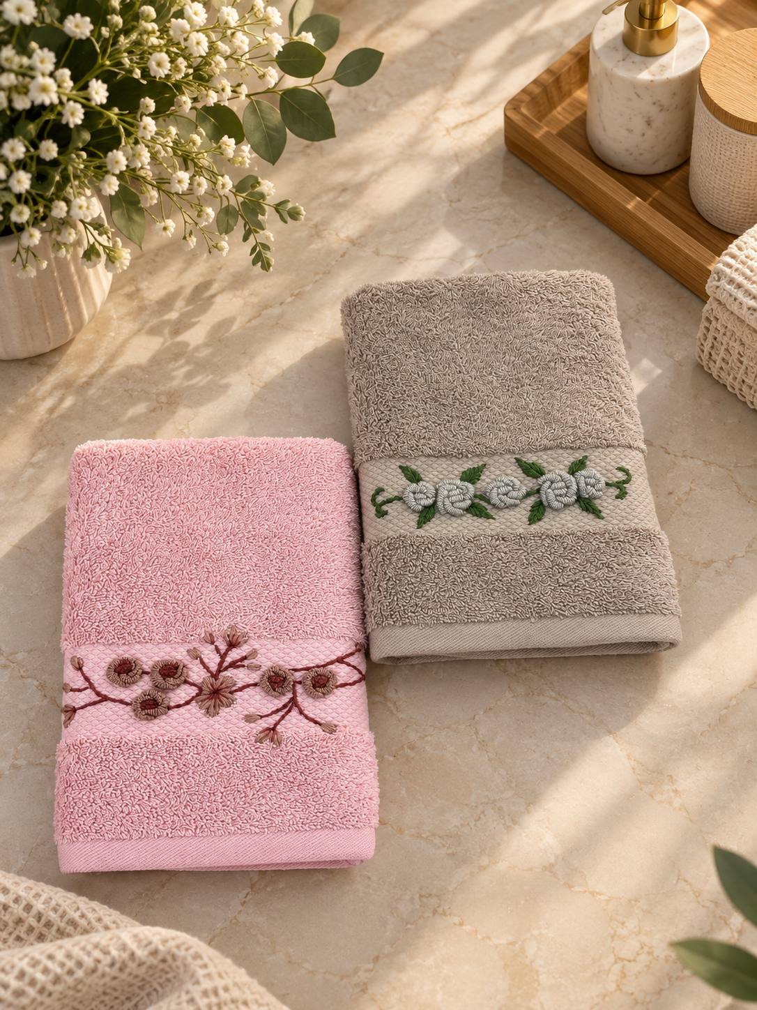 Rose and Coffee   Dubai handmade embroidered cotton towel set